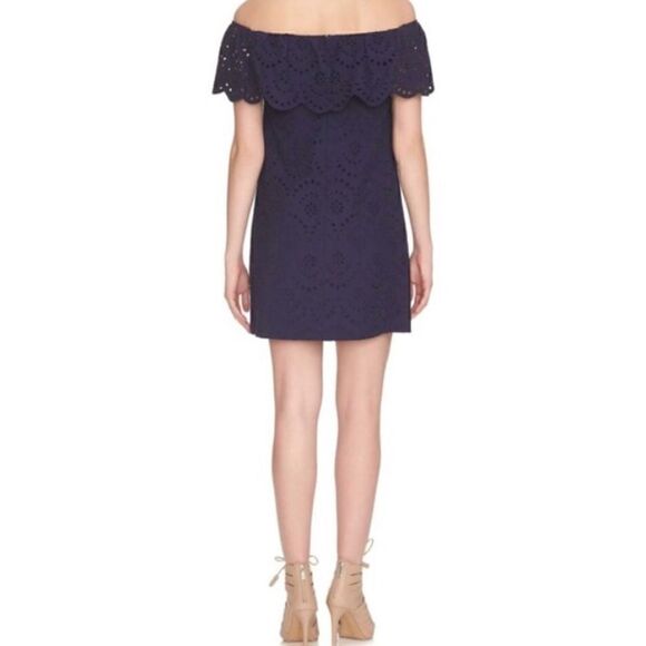 CYNTHIA STEFFE Blue Eyelett Off Shoulder Dress 0 - Picture 3 of 13